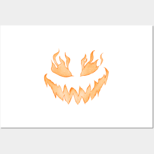 Pumpkin Face Spooky Smile - Black Posters and Art